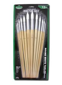 12pc Round White Taklon Artist Paint Brush Set