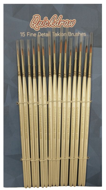 15 Assorted Fine Detail Brush Set - Gold Taklon