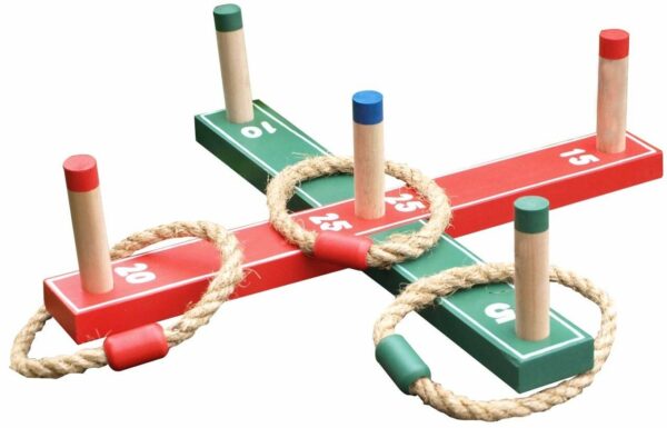Hoopla quoits game made from genuine antique Victorian spinning bobbins 