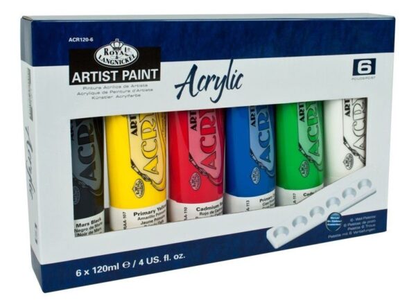 6 X 120ml Tubes Of Acrylic Assorted Colours Artist Paint Acr120-6