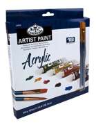Pack Of 18 Essentials Range Acrylic Paints And 2 Brushes