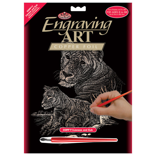 Lioness And Cub Copper Regular Size Engraving Art Scraperfoil