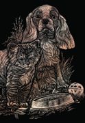 Kitten And Puppy Copper Regular Size Engraving Art Scraperfoil