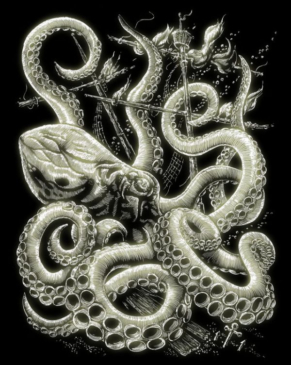 Octopus Glow In The Dark Foil Regular Size Engraving Art Scraperfoil