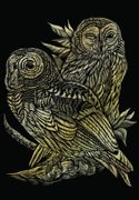 Owls Gold Regular Size Engraving Art Scraperfoil