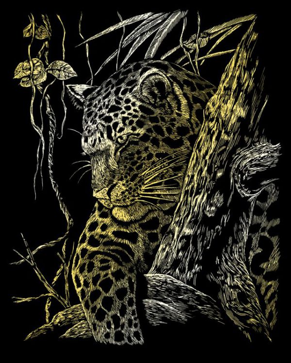 Leopard In Tree Gold Foil Regular Size Engraving Art Scraperfoil