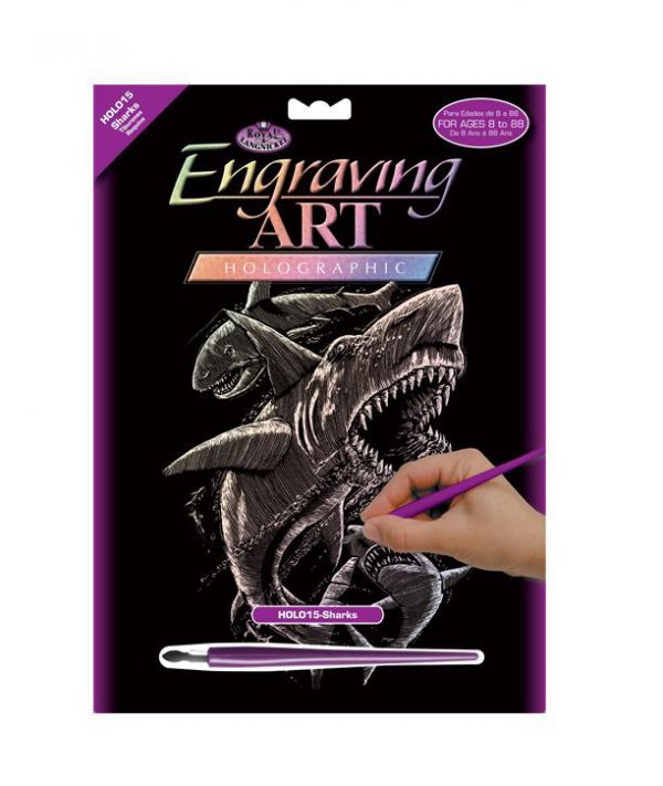 Sharks Holographic Foil Regular Size Engraving Art Scraperfoil
