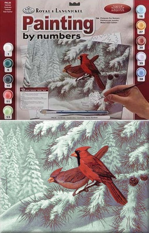 A3 Painting By Numbers Kit - Red Cardinals In Snow Pal32
