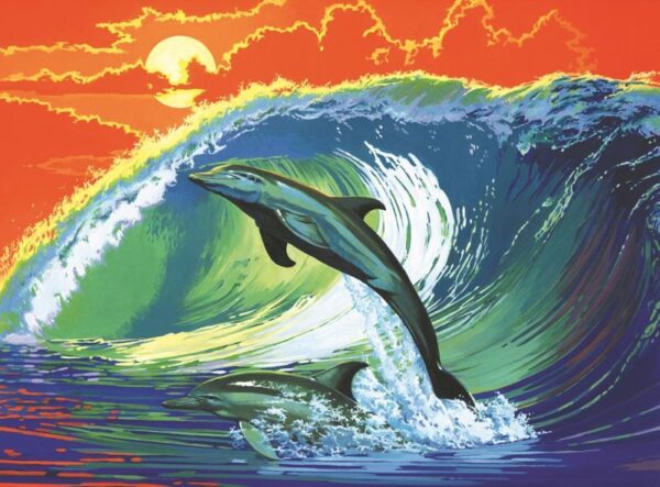 A3 Large Canvas Painting By Numbers Kit - Dolphins And Surf Pcl6