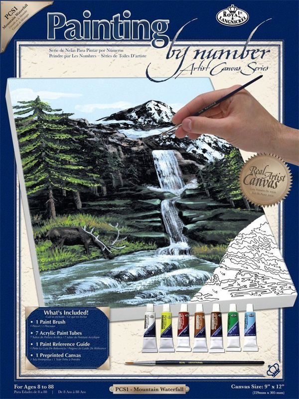 A4 Painting By Numbers Kit - Mountain Waterfall Pcs1