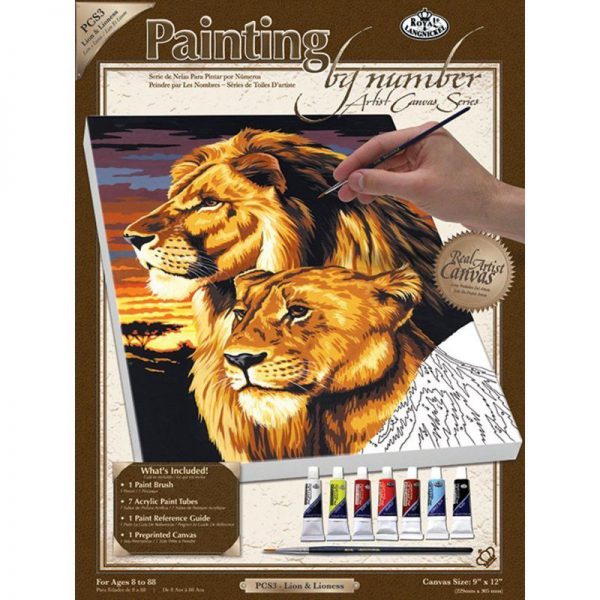 A4 Canvas Painting By Numbers Kit - Lion And Lioness Pcs3