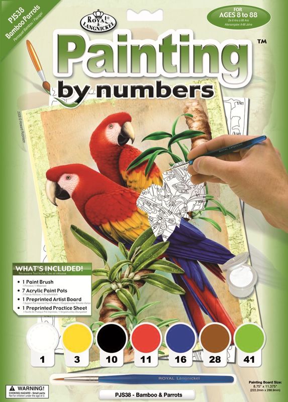 A4 Painting By Numbers Kit - Bamboo Parrots Pjs38