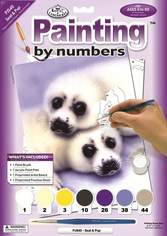 A4 Painting By Numbers Kit - Seal And Pups Pjs40