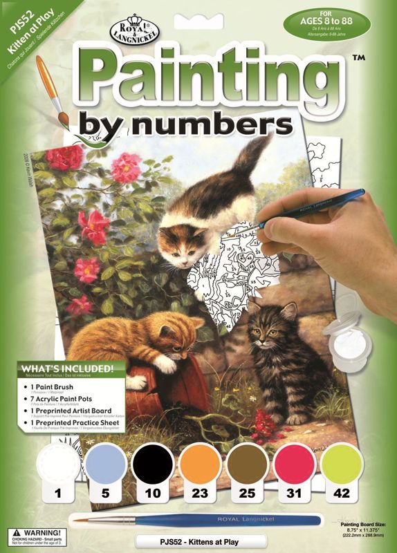 A4 Painting By Numbers Kit - Kittens At Play Pjs52
