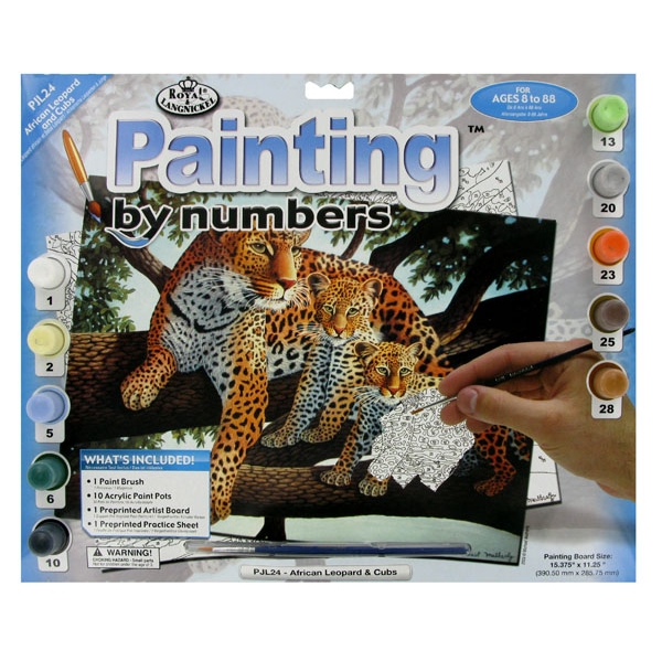A3 Large Painting By Numbers Kit - African Leopard And Cubs Pjl24