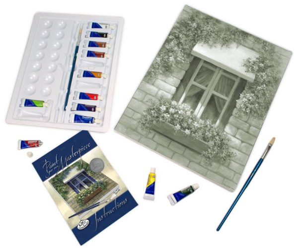 A3 Deluxe Canvas Painting By Greyscale Kit - Euro Window Pom-set8