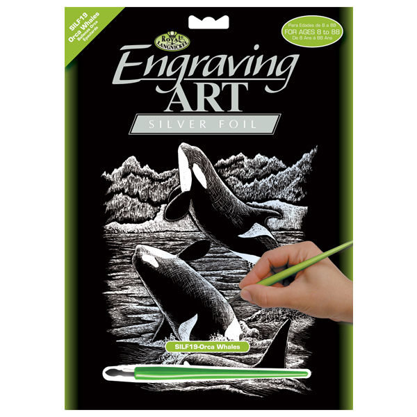Orca Whales Silver Regular Size Engraving Art Scraperfoil