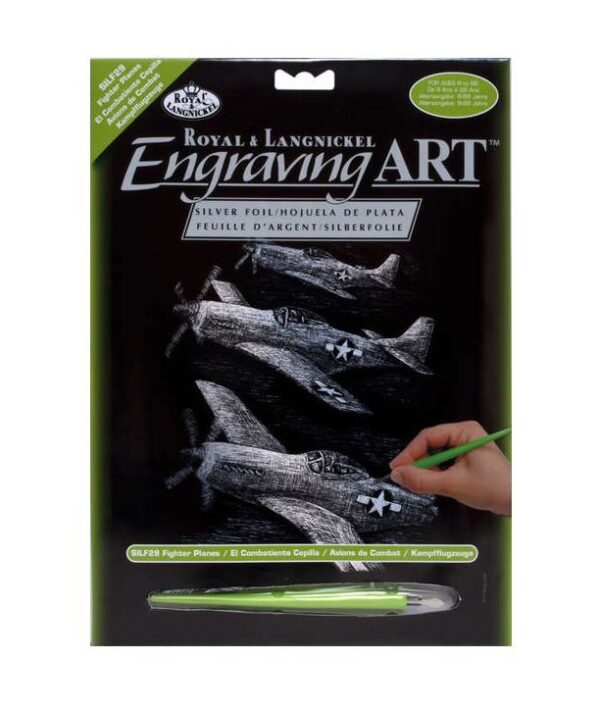 A4 Silver Scraper Foil Engraving Art Kit - Fighter Planes In Flight