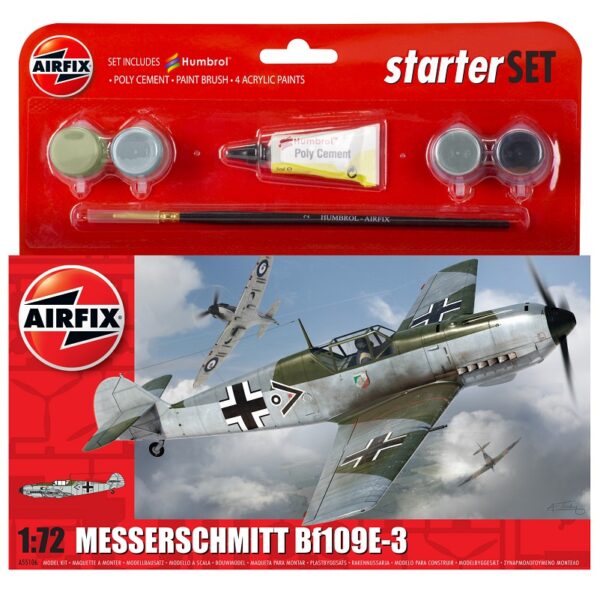 Airfix Messerscmitt Bf 109E-3 WWII Scale Model Starter Set 1:72 A55106
