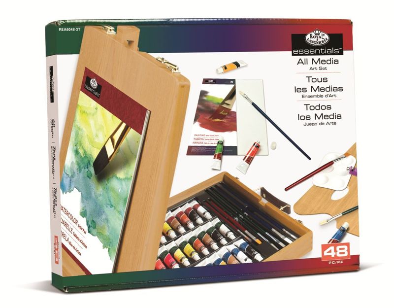 48 Piece Deluxe Wooden Art Easel Storage Box & Paint Set