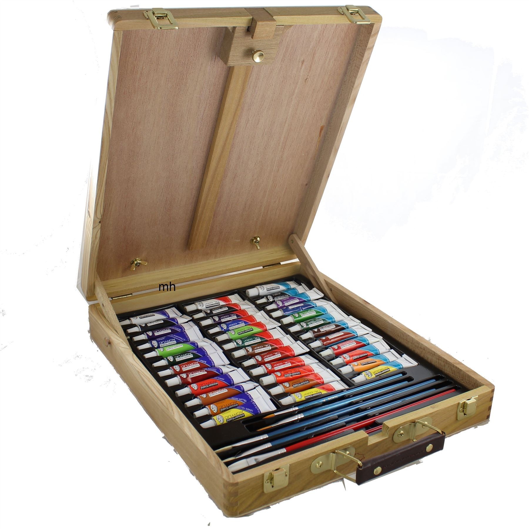 48 Piece Deluxe Wooden Art Easel Storage Box & Paint Set