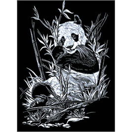 Panda In Bamboo Silver Regular Size Engraving Art Scraperfoil