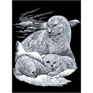 Seal And Pup Silver Regular Size Engraving Art Scraperfoil