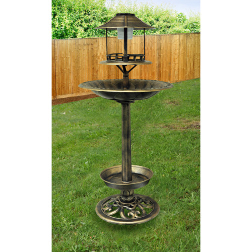 Copper Effect Bird Feeder Bath Solar Light Ornamental Garden Bird Table Station 