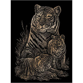 Tiger And Cubs Copper Regular Size Engraving Art Scraperfoil