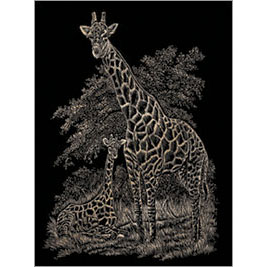 Giraffe And Baby Copper Regular Size Engraving Art Scraperfoil