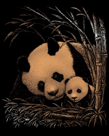 Panda And Baby Copper Regular Size Engraving Art Scraperfoil