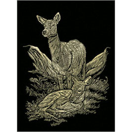 Deer And Foal Gold Foil Regular Size Engraving Art Scraperfoil
