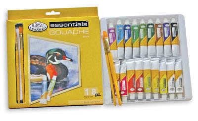 Pack Of 18 Essentials Range Artist Gouache Paints And 2 Brushes