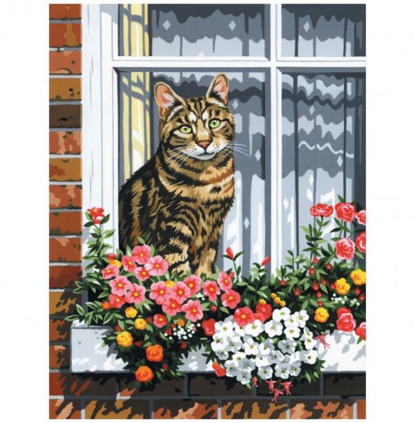 A4 Painting By Numbers Kit - Cat In Window PCS11