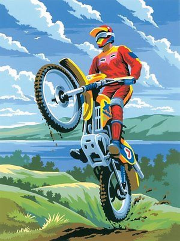 A4 Painting By Numbers Kit - Motocross Motorbike Rider Pjs11