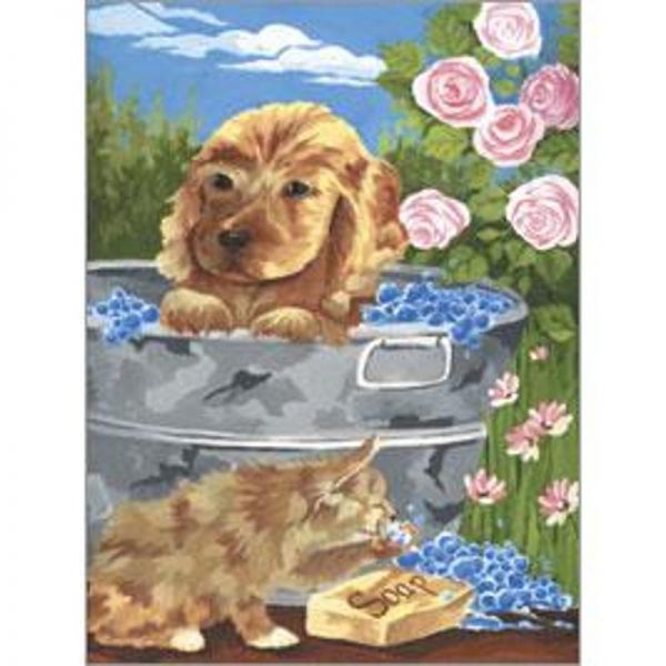A4 Painting By Numbers Kit - Bathtime Friends Puppy And Kitten Pjs37