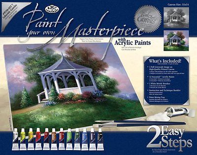 A3 Deluxe Canvas Painting By Greyscale Kit - Lakeside Gazebo Pom-set7