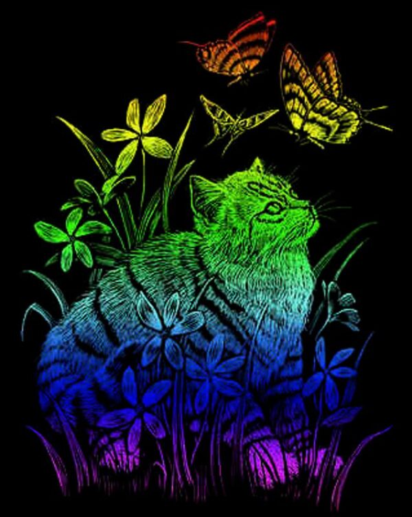 A4 Rainbow Engraving Art Scraper Foil Kit - Kitten & Butterflies