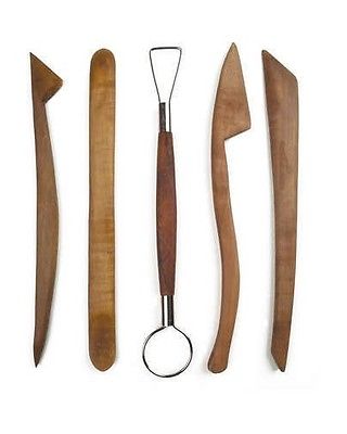 5 Boxwood Shaping & Ribbon Cutting Tools Pottery Scuplting Set