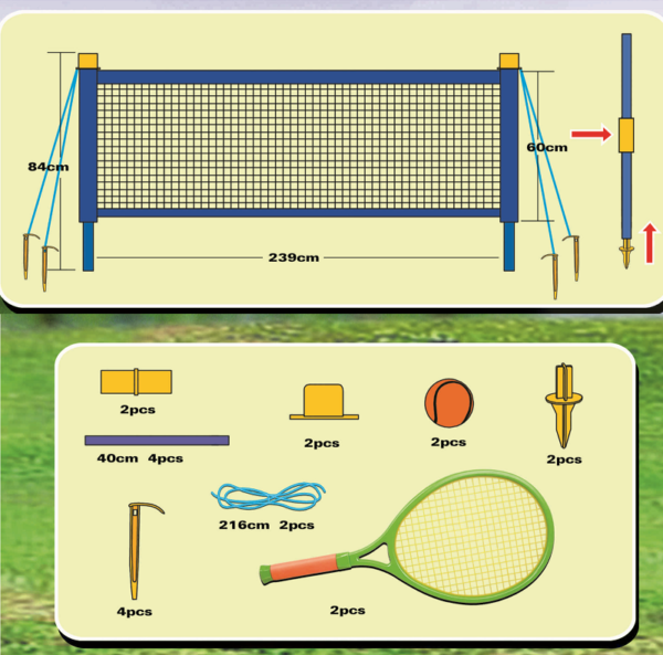 Garden Tennis Set 2 Rackets & Balls 2.4m Net & Posts easy up 101038