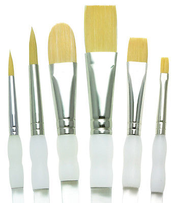 6 Soft Grip Artist Flat Wash Paint Brush Set