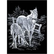 Mare And Foal Silver Regular Size Engraving Art Scraperfoil