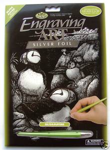 Puffins Silver Regular Size Engraving Art Scraperfoil