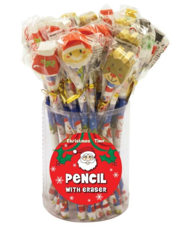 24 Assorted Christmas Pencils & Eraser Tops - W01 304