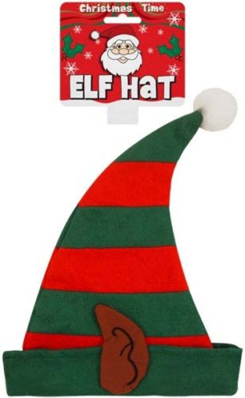 Children's Red and Green Christmas Elf Hat With Ears - W00 098