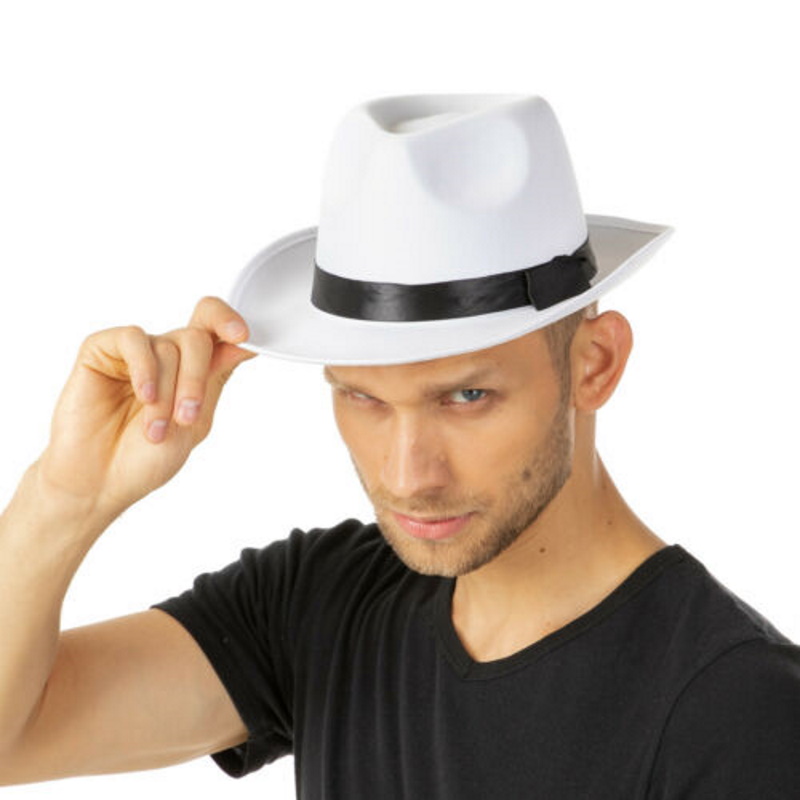 Adult White Trilby Fedora Gangster Al Capone Spiv Style Hat