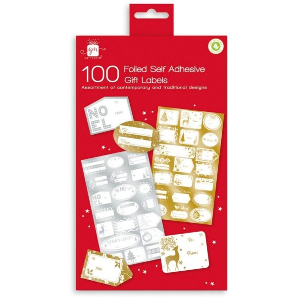 100 Foiled self Ahesive Christmas Gift Labels