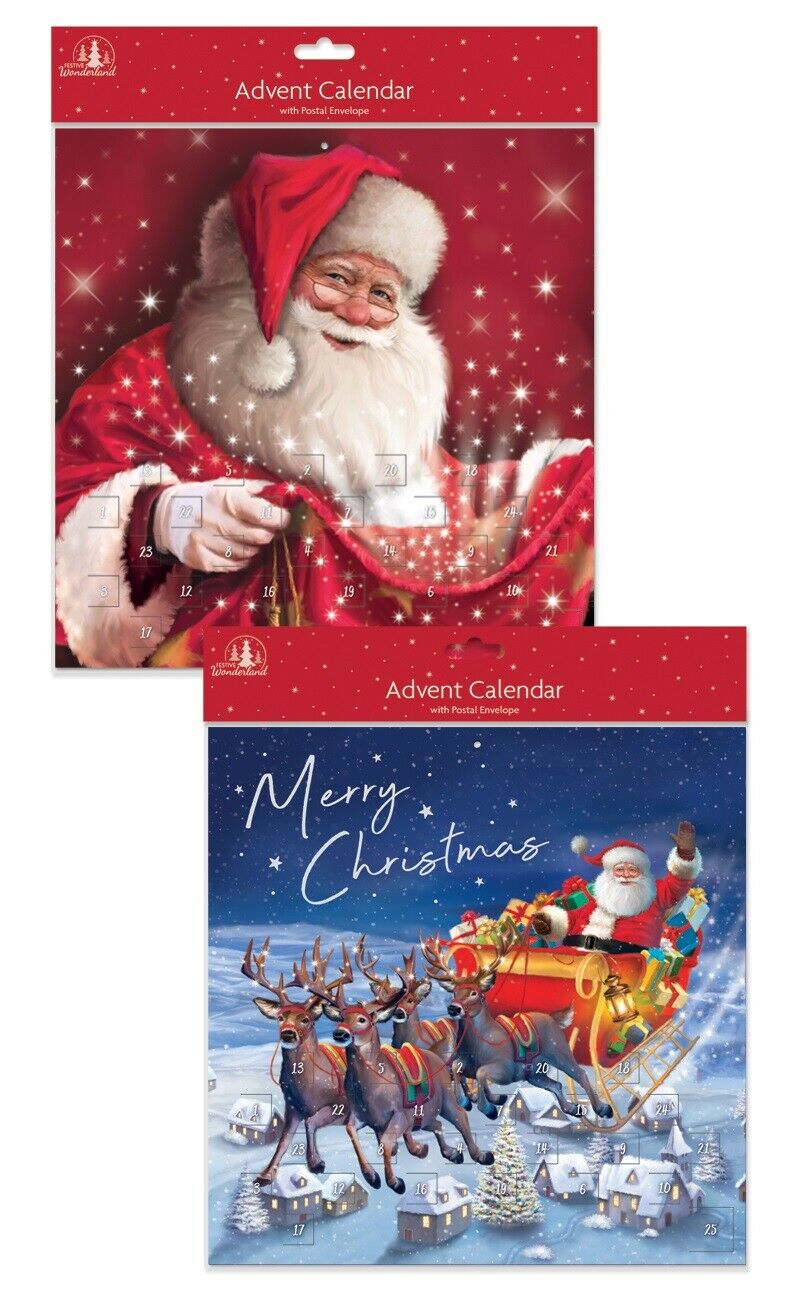 Advent Calendar with Postal Envelope Santa Sleigh New