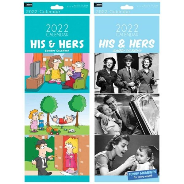 2022 2 Column His & Hers Month To View Slim Couples Calendar