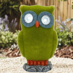 Flock Owl Garden Ornament With LED LIght Up Eyes